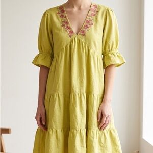 Bombay Yellow Ddess with pink Floral Embroidery